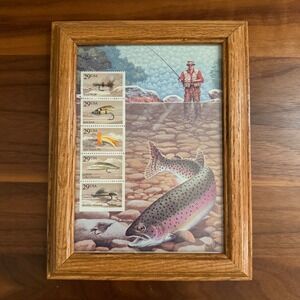 Vintage Framed USPS Fishing Flies Commemorative Stamps 1991 Chuck Ripper Art